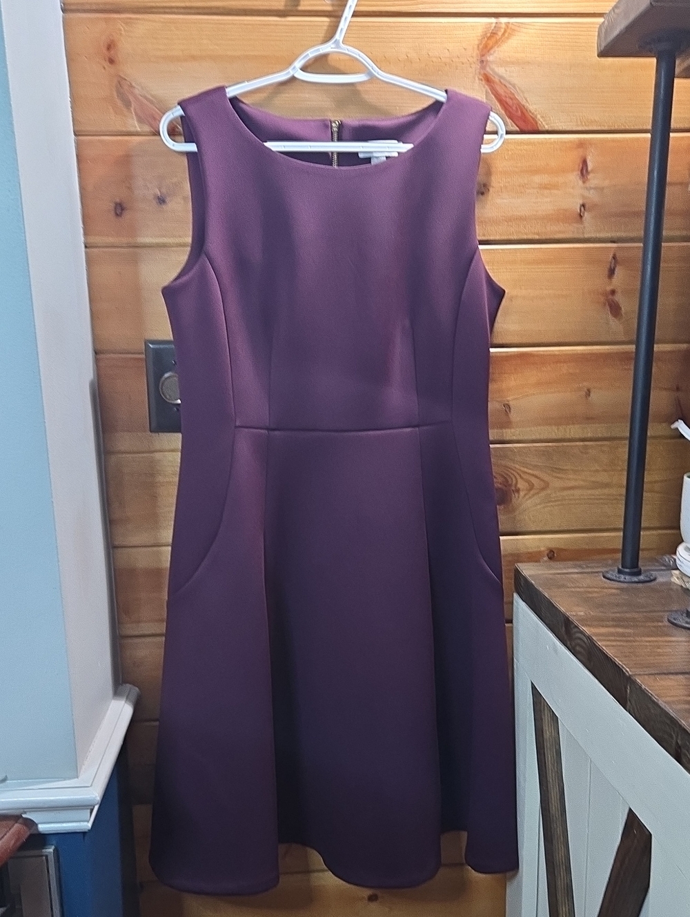 Calvin Klein Sleeveless Plum A-Line Dress Size 12  Gold Zipper
